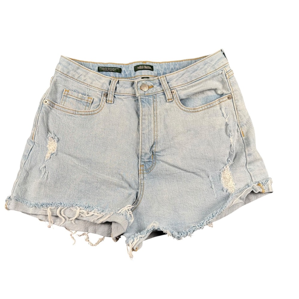 Womens Distressed Denim Shorts Light Wash High Rise Raw Hem Size 6 Wild Fable